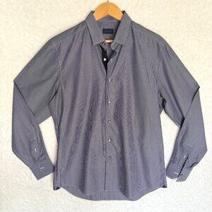size 43/17 Lanvin Mens blue Striped Long Sleeve Button-Up Shirt Navy/White